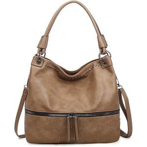 Bolso tote de cuero genuino hecho a mano para mujer, diseño bandolera con pedrería - Product Image 1