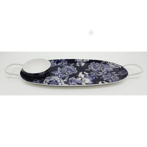 Bandeja de servicio de forma ovalada de Metal de hierro con acabado esmaltado Calcomanía para el hogar y hoteles bandeja de servicio de comida hecha a mano a granel - Product Image 1