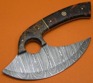 2025 professionnel fait à la main Ulu Pizza Cutter damas lame en acier personnalisable bricolage couteau de cuisine OEM Viking résine industrielle - Product Image 4