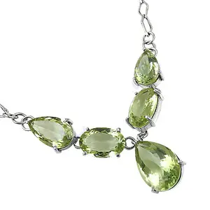 Collier de mode pour femmes avec pierre précieuse péridot vert argenté - Product Image 3