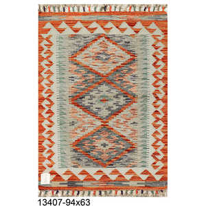 Alfombra Kilim de Maimana, Afganistán, 94 x 63 cm, Alfombra Tradicional Tejida a Mano - Product Image 1