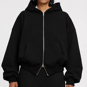 Custom Boxy Fit Double Zip 470gsm French Terry Cotton <b>Hoodie</b> Clothing Manufactures Unisex Plain <b>Hoodie</b> - Product Image 3