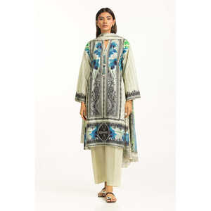 IUSTKSD-1170 Conjunto de Verano de 3 Piezas con Estampado Jacquard, Cuello Mandarín, Manga Tres Cuartos, Transpirable, Estilo Bohemio - Product Image 1