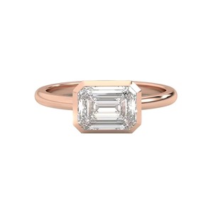 Bague en or massif 14K avec émeraude et diamant de laboratoire taille taille ouverte F-VS2, sertie clos, design signature, style fiançailles - Product Image 3