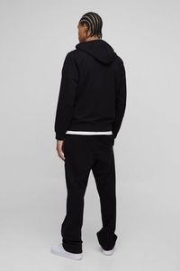 Sudadera con capucha y cremallera ligera sólida básica de ajuste regular negra y conjunto de Jogger de pierna recta logotipo personalizado Puff estampado French Terry Sweatsuit - Product Image 2
