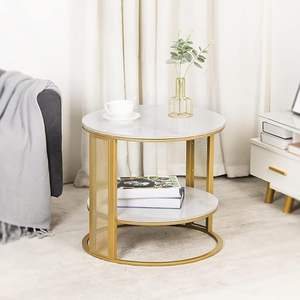 Table d'appoint en métal fabriquée à la main avec plateau en marbre pour des idées de meubles d'espace de vie de luxe - Product Image 1