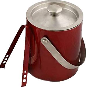 Cubo de hielo reutilizable desechable de acero inoxidable de doble pared de 1000ml con pinzas, herramienta de barra aislada roja para reuniones de fiestas - Product Image 6