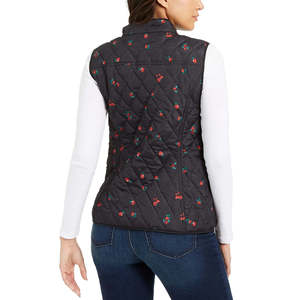 Chaleco Acolchado con Estampado Floral para Mujer, Marca Charter Club, con Bordado, para Invierno/Primavera, Color Negro, Talla Pequeña, Corto - Product Image 2