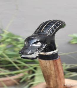 Bastón de Metal Pulido Estilo Antiguo Vintage con Mango de Cabeza de Cocodrilo, Bastón con Figura de Animal Tallada a Mano para Bodas y Aniversarios - Product Image 2