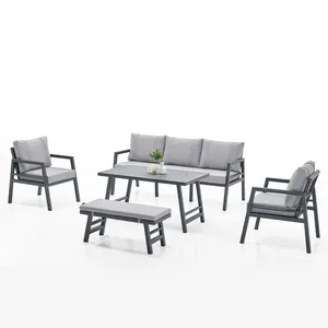 Set divano con patio sezionale in alluminio teak legno mobili da giardino moderno giardino esterno in rattan mobili all'ingrosso