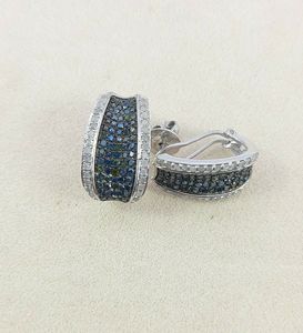Boucles d'oreilles en argent sterling 1.90 ct avec diamants blancs bleus taille ronde naturelle - Product Image 5