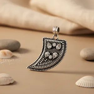 "925 Rhodium-Plated <b>Silver</b> Teardrop Pendant with CZ Stones for Women-Religious <b>Charm</b> Pendant" - Product Image 3