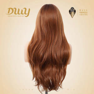 Alisia-DWY <b>Long</b> Curly Orange Synthetic <b>Wig</b> with T-Part Lace Front and Side Bangs Light Brown Lace - Product Image 4