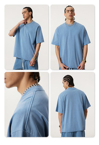 Collection d'été 275gsm T-shirt ample en coton épais T-shirt à manches courtes à épaules tombantes pour hommes - Product Image 4