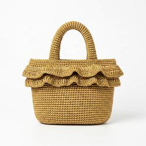 Bolso Tote Casual de Rafia con Volantes para Mujer - Uso en Verano, Playa, Bodas, Viajes, Cierre Magnético, Duradero, Capacidad de 3L+ - Product Image 3