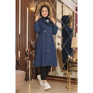 Mega Merchant Gabardina Larga de Mezclilla con Capucha Desmontable, Prenda Exterior Informal, Transpirable, de Manga Larga - Product Image 6