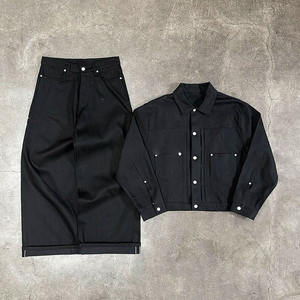 Custom Button <b>Denim</b> <b>Jacket</b> and <b>Jeans</b> Pants <b>Sets</b> 14oz Heavyweight Oversized Raw <b>Denim</b> Japanese Selvedge <b>Jeans</b> <b>Set</b> for <b>Men</b> - Product Image 1