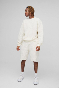 Conjuntos de pantalones cortos y sudadera de verano Logo personalizado 100% algodón Oversized Heavyweight Twin Set para hombres - Product Image 4