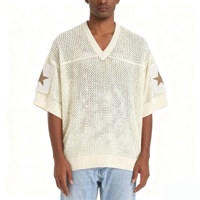 Pulls en tricot personnalisés avec logo, col en V, manches courtes, ajourés, en crochet, pour hommes, maillots de football américain et de basketball