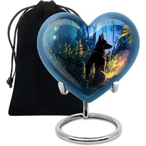 Vente chaude meilleure urne commémorative de crémation de coeur de qualité pour les cendres humaines avec support et sac de velours gratuit de l'Inde - Product Image 3