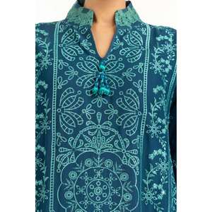 Traje de verano bordado de gasa color verde azulado para mujer - Product Image 4