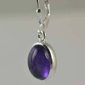 Boucles d'oreilles pendantes en argent sterling 925 avec améthyste naturelle, pierre précieuse violette, design ovale fait main, bijoux pour le mois de février, couleur or - Product Image 6