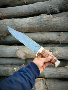 Custom Handmade Luxury DIY High Quality Damascus Steel Hunting Knife <b>Leather</b> Handle Outdoor Hunting <b>Tool</b> Sheath OEM Support - Product Image 5