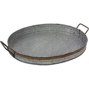 Plateau de nourriture rond galvanisé avec poignées de corde Grande taille Idéal Restaurant Snacks Desserts Élégant Ustensiles de cuisine Accessoire de service - Product Image 2