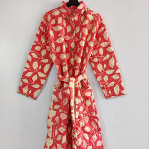 Magnifique veste longue pour femme en coton bohème matelassé à fleurs réversible, écologique, d'hiver, finition brute, respirante, boutonnée - Product Image 1