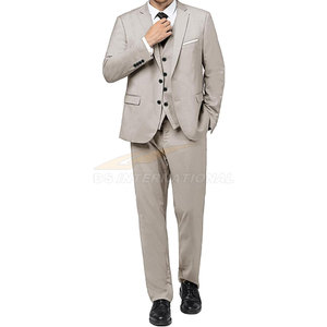 <b>Men</b> 3 Piece Suit <b>Set</b> Slim Fit Classic Two Button Jacket Vest and Pants with <b>Tie</b> Formal Business Office Wedding Tuxedo Beige - Product Image 4
