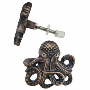 <b>Antique</b> Brass Cast Iron Octopus Animals Cabinet Knobs Modern Handle Pull for <b>Wardrobe</b> Drawer Dresser Kitchen Bedroom Bathroom - Product Image 1