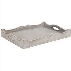 Petit déjeuner réversible de style artistique dans un plateau de lit en bois de manguier sculpté à la main avec insert en métal pour plateau de service décoratif en gros en vrac - Product Image 1