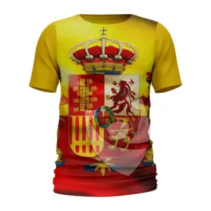 Camiseta de manga corta de España 2024, camiseta personalizada de gran tamaño con estampado 3D de bandera de alta calidad, camiseta gráfica elástica de talla grande con logotipo personalizado