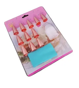 Cake Icing Nozzles with icing bag - 13 Pcs/Set; Copper Color