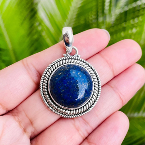 Colgantes clásicos de piedras preciosas de lapislázuli Natural, 18x18mm, Plata de Ley 925 redonda, regalo elegante para mujer, collar bohemio, joyería - Product Image 4