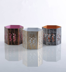 Hexagon Shape Metal <b>Tealight</b> <b>Candle</b> Votive Multi-Color for Home Wedding Event Party Tabletop Decor Votive Holders - Product Image 1