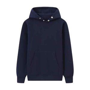 LOGO personnalisé 500g 100% coton pull veste couleur unie hommes femmes Couples à capuche bouton d'épaule mode caractère décontracté - Product Image 6