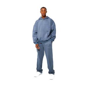 Conjunto de pantalones y sudaderas con capucha de gran tamaño con logotipo bordado desgastado personalizado para hombre, chándales con bolsillo lateral de dos piezas, chándal de algodón 100 para - Product Image 3