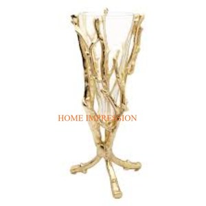 Juego de 2 hojas con diseño de soporte de Color dorado, mesa de cristal transparente, florero y macetas, diferentes tamaños, decoración del hogar, accesorios de mesa - Product Image 3