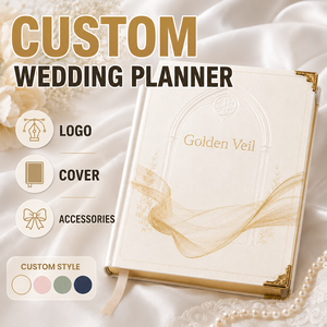 LABON Golden Veil Organisateur de Mariage Personnalisé de Luxe Ivoire, avec Couverture Arquée Dorée, pour Budget, Liste des Invités et Calendrier, OEM - Product Image 1