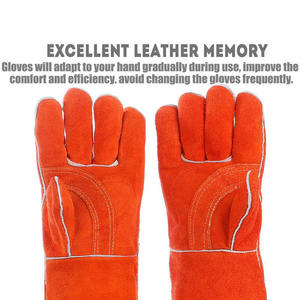Guantes de Trabajo de Cuero Vacuno de Alta Calidad, Resistentes al Calor y al Agua, Color Naranja Estándar, para Soldadura - Product Image 2