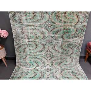 พรมตุรกีวินเทจ ขนาด 4.2x7.9 ฟุต (129x242 ซม.) สีเขียวลายนามธรรม - Product Image 2