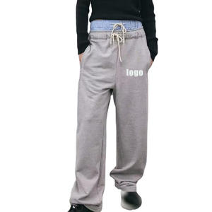 2025 pantalones personalizados de doble cintura para hombre, pantalones acampanados informales con cordón de algodón Terry Fleece, pantalones holgados de gran tamaño para exteriores - Product Image 1