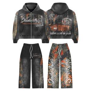 Ropa de calle de primera calidad, chándal Unisex de moda de gran tamaño lavado con ácido desteñido al sol con diseño impreso de pantalla personalizado - Product Image 3