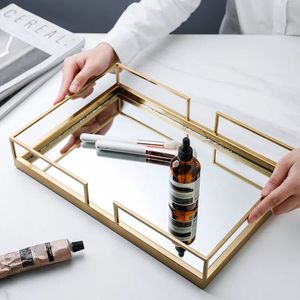 Plateau décoratif miroir en acier inoxydable doré de style nordique, plateau de rangement de luxe pour table basse, décoration de salon - Product Image 1