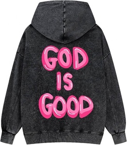 Sweat-shirts oversize graphiques effet vieilli avec verset biblique « Dieu est bon », impression de logo personnalisée et broderie, style streetwear - Product Image 1