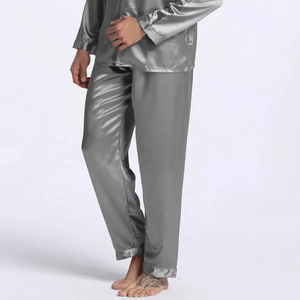 Conjunto de pijama de satén de seda personalizado para hombre, completo, liso, cómodo, Premium, 100%, manga larga y corta, Conjunto de pijama gris para hombre, pijama cómodo - Product Image 3