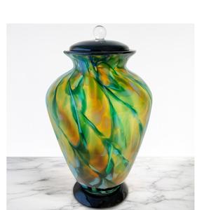 Urne funéraire en métal peinte à la main Green Museum Urne funéraire en métal massif pour adultes Urne funéraire artisanale pour cendres Taille personnalisée - Product Image 3