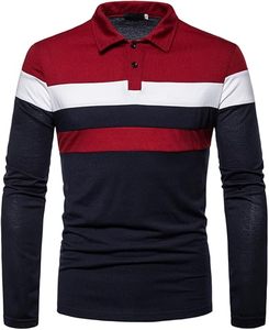 Polo ajustado a rayas de manga larga con estampado de calor a la moda Anti-Pilling 100 por ciento de algodón de talla grande para hombre - Product Image 1
