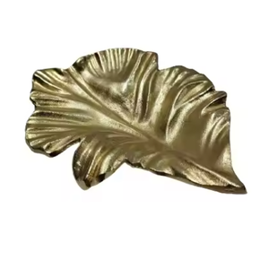 Couleur or plateau de service moderne en laiton conteneur plateaux feuille forme salon décor bol décoration de la maison assiette de fruits - Product Image 1